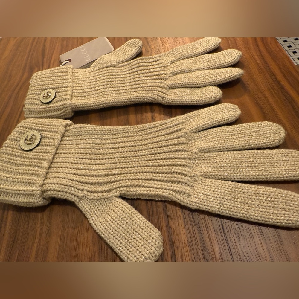 WOMENS GUCCI RIB KNIT WOOL LAMÉ GLOVES SZ LARGE